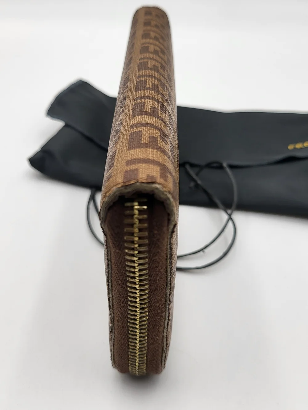 FENDI Zucchino Spalmati Forever Zip Around Wallet Nocciola, Authentic w/COA.